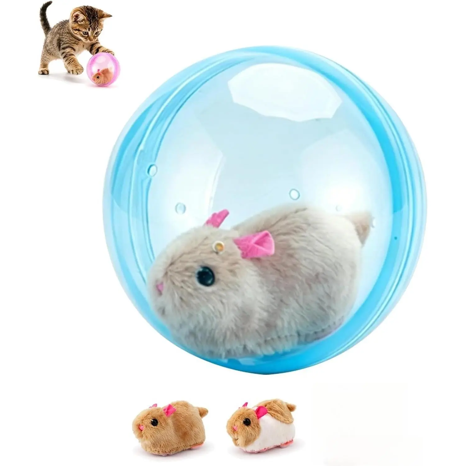 2026 Upgraded Self-Rolling Interactive Cat Ball Toy, Automatic Moving 360° Electric Pet Rolling Ball with Smart Obstacle Avoidance, Realistic Plush Animal Inside, Dogs, Small Pets Indoor Play