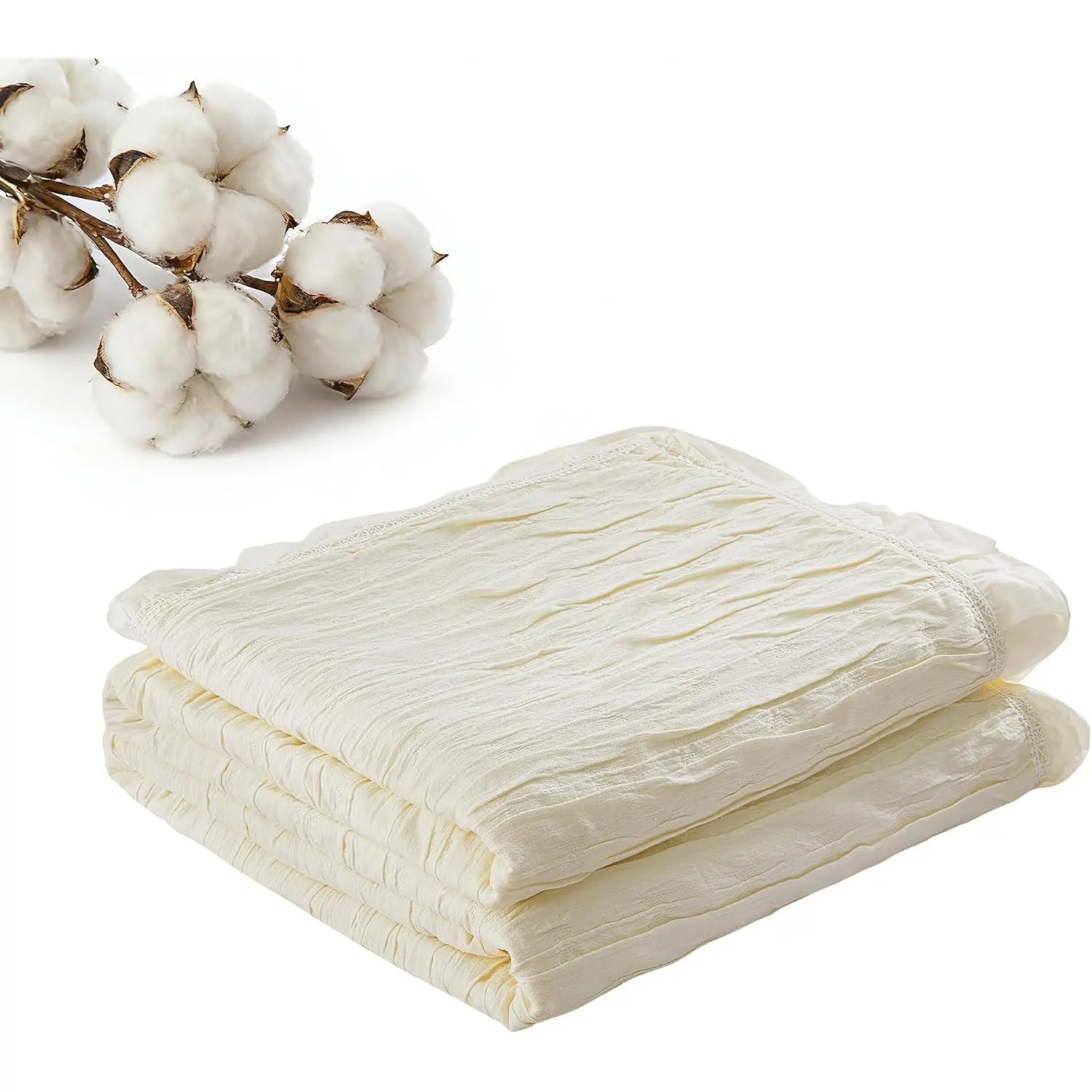 Muslin Blanket with Ruffled Edges Soft Boho Bed Quilt  Size | Multi-Layered Gauze Breathable Lightweight