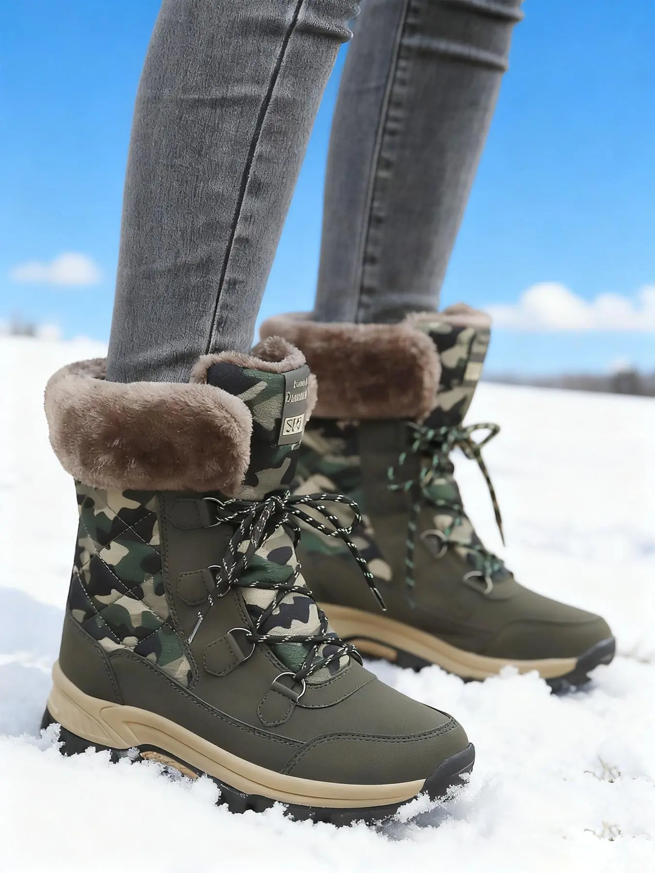 Women’s Premium Lace-Up High-Top Winter Hiking Boots, Fleece Lined for Warmth, Windproof, Slip-Resistant & Waterproof, Ideal for Daily Wear & Outdoor Activities