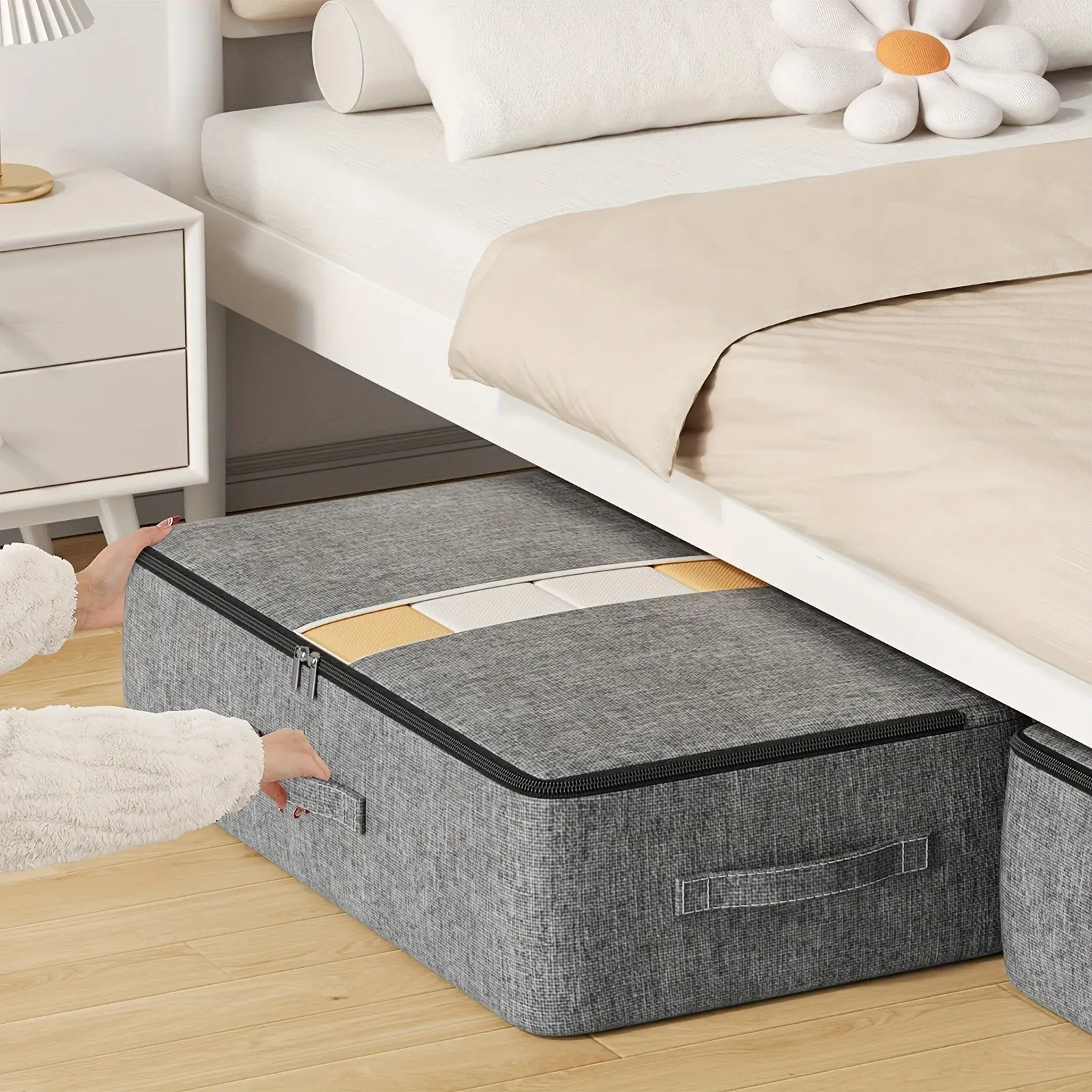 1PC Bed Under Storage Box, Large Capacity, Thick Fabric with Transparent Window, Fabric Storage Bin, Ideal for Bedding, Blankets, Clothes, Home Use, Portable