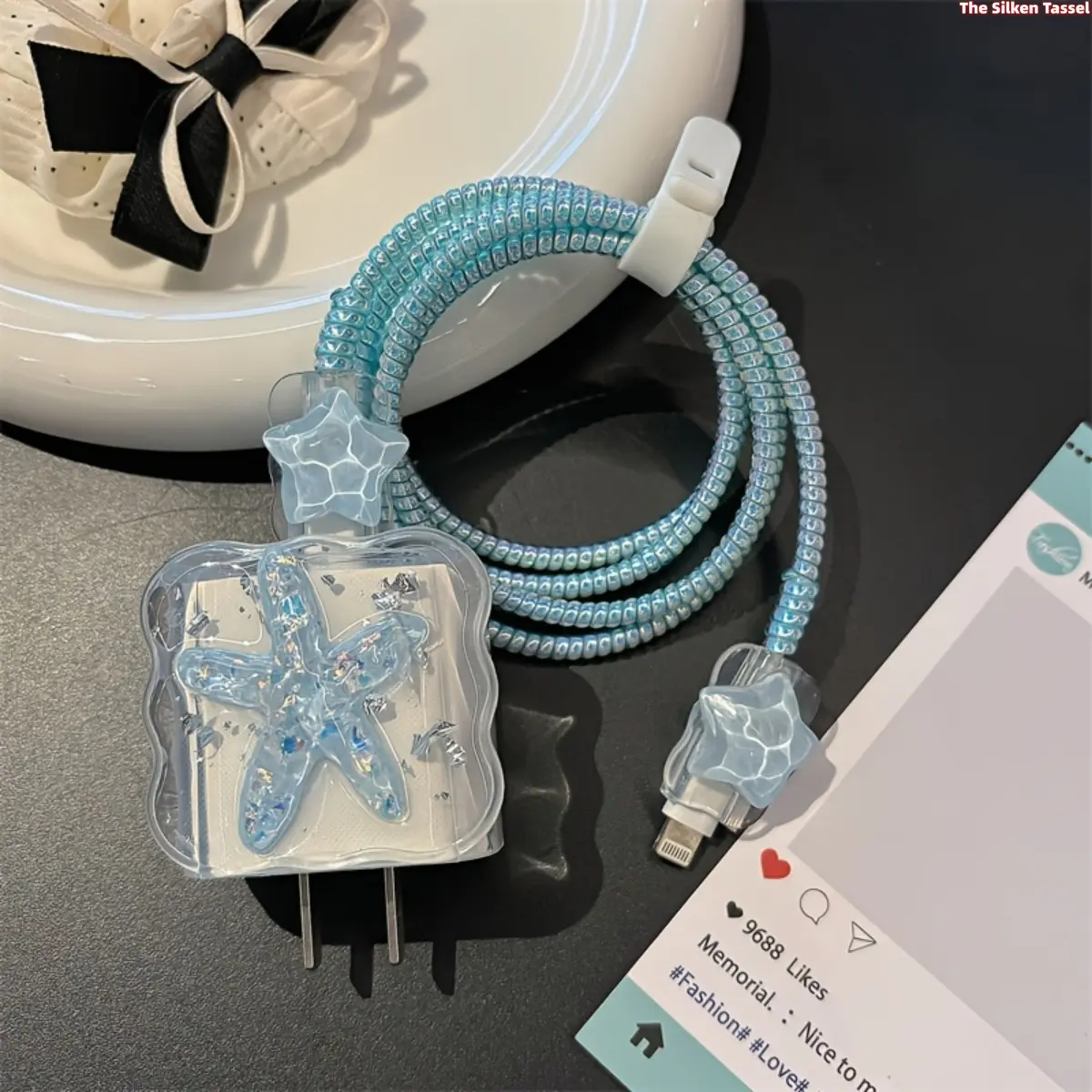 Ocean Star Pattern Charger Protector Set, Cute Soft TPU Cover with Starfish Charm for 20W iPhone 13-16 iPad Fast Charging Block & Cable, Adds Decorative Element, Durable And Protective, Tpu Material, 20W Fast Charging tiktokshopbacktoschool, Iphone 13, 14