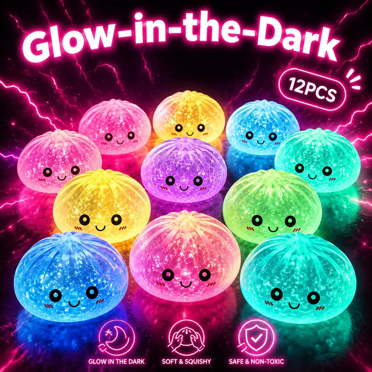 12 Pack Glow-In-The-Dark Dumpling Blind Box, Asmr Squeeze Toy, Collectible Trinket, Valentine Easter Gift, Stress Relief Ornament