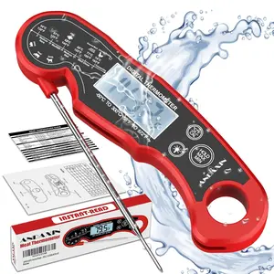 Digital Instant Read Meat Thermometer for Grilling & Cooking, Waterproof Design with Backlight and Calibration Function, LCD Display, Ideal for Kitchen, Deep Frying, BBQ and Grill Use, Available in Red and Black