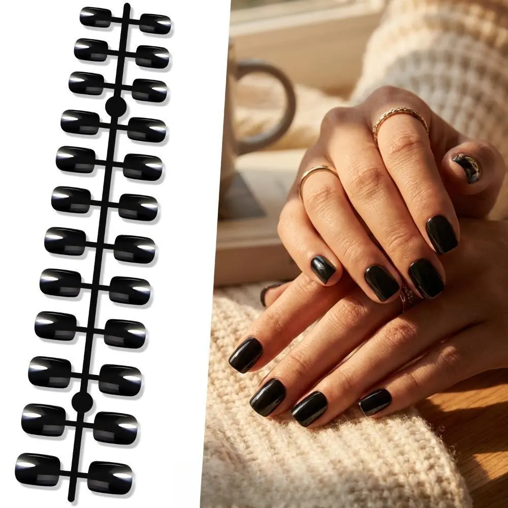 2026 Solid Color Short Square Press On Nails Summer Vibes, High Saturation Premium Fake Nail Tips, 24Pcs Multi-Size Reusable Daily Manicure Nails