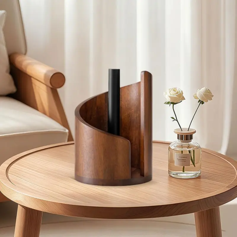 Mountain Paper Towel Holder Countertop Wooden with Mango Wood Round Base and Iron Holder, Wood Paper Towel Holders Countertop,Easy One-Hand Tear for Kitchen Modern
