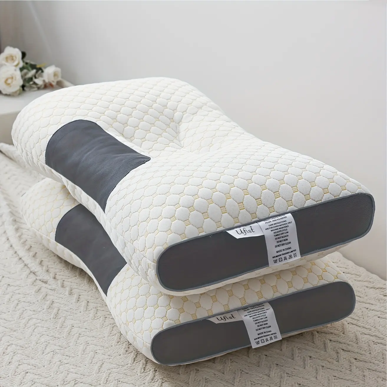 2pcs Buy 1 Get 1 Free Premium Soft Massage Neck Pillow, Adjustable Orthopedic Cervical Support with Removable Machine-Washable Cover & Ultrasound Massage, Lightweight for Travel