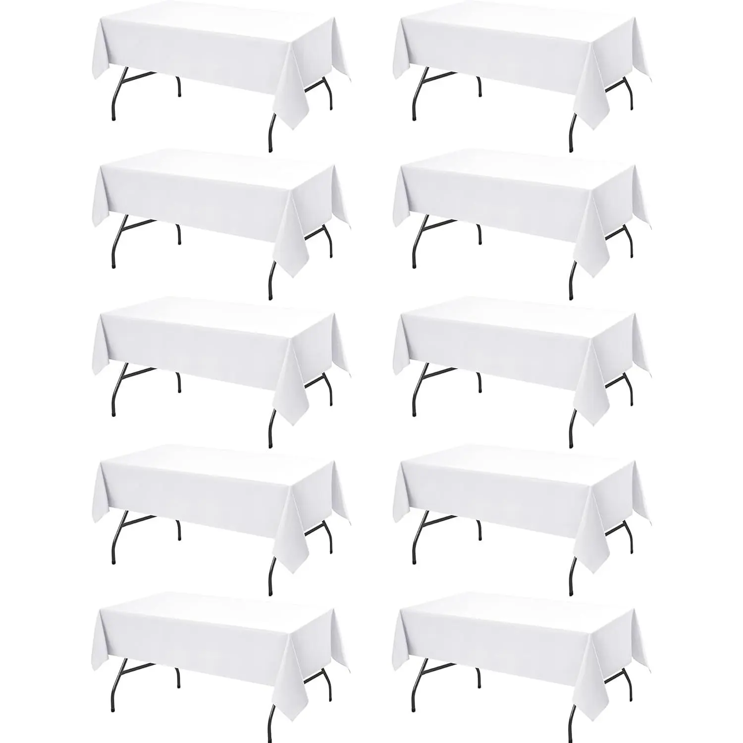 10-Pack White Tablecloths for Rectangle Tables, 60 x 102 Inches, Stain-Resistant Polyester Fabric for 6 Foot Tables - Washable Table Covers for Weddings, Banquets, Birthday, Parties, Events