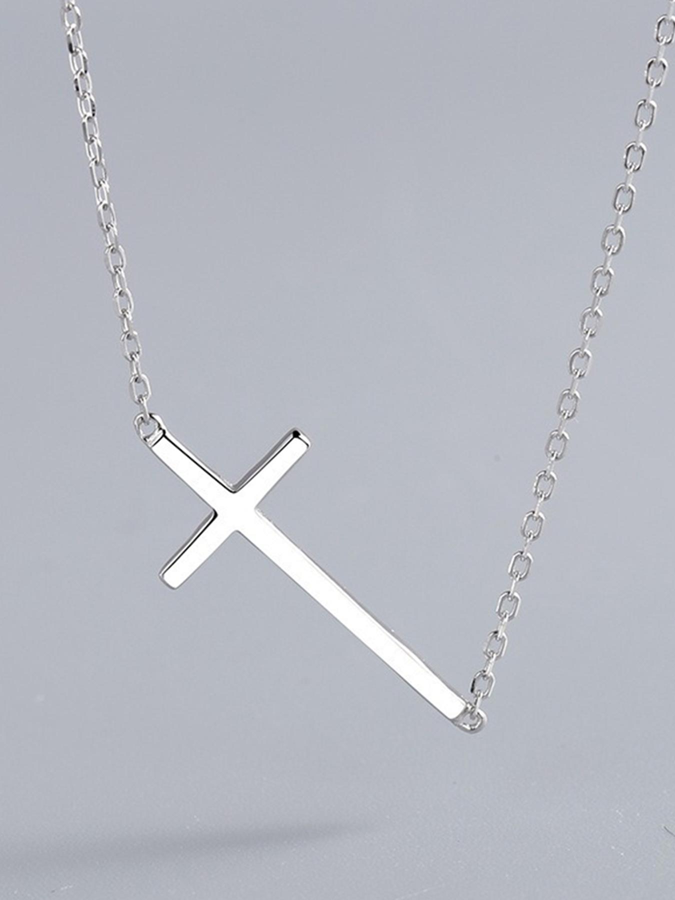 S925 Sterling Silver Simple Cross Pendant Necklace for Women, Fashion Jewelry for Party, Daily Clothing Decor, Trendy All-match & Exquisite Jewelry for Birthday Gift, Trendy Charms Necklace