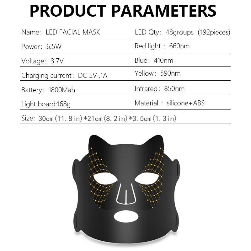 LED Silicone Mask, USB Rechargeable LED Color Light Mask Instrument, Household Facial Mask Spectrometer, Personal Care Appliances, Skin Repair