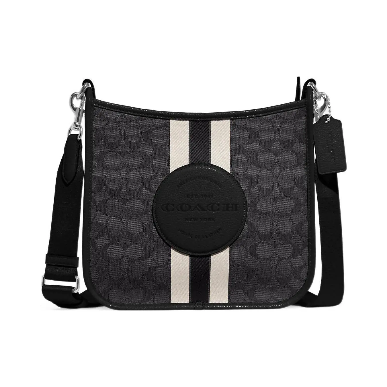 COACH Dempsey Classic Monogram Stripe Logo-Embellished Saffron-Printed Jacquard and Leather Crossbody Bag for Women, Black