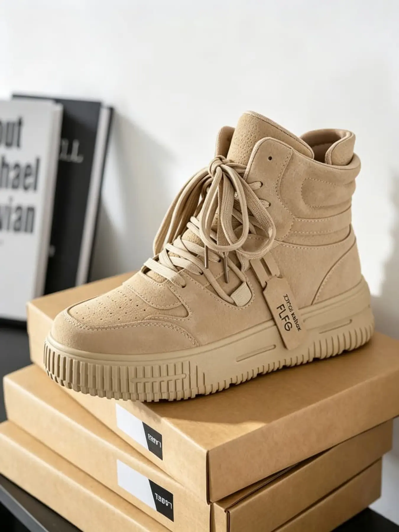 Men's High Top Casual Shoes, Classic Workwear Style, Thick Sole, Anti-Slip Durable, Suitable for All Seasons, Sporty Design