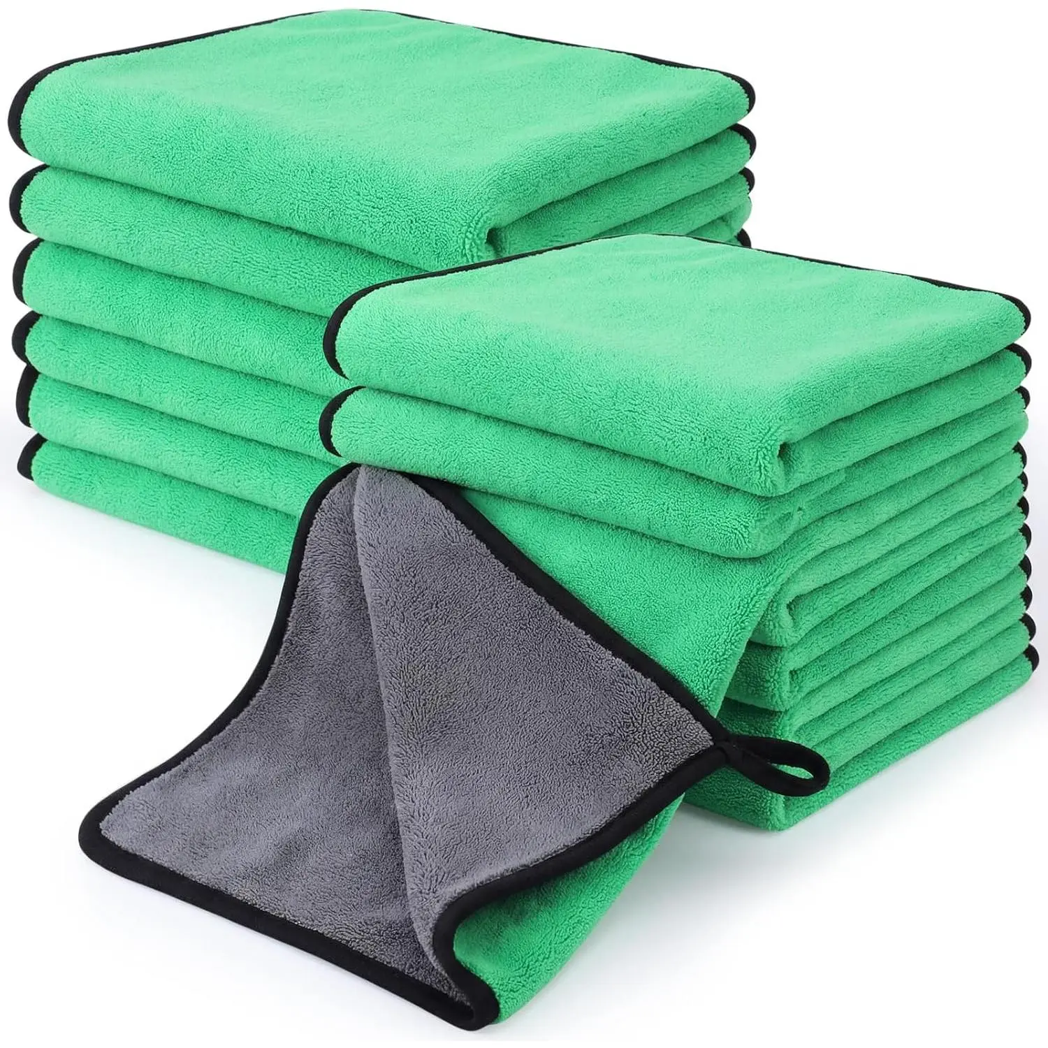 12 count Microfiber Towels for , 800 GSM Plush Drying Cleaning Cloth Bulk, 16 x 16 Inch Thick Absorbent Wash Detailing Towels for  Polishing, House, Kitchen Cleaning(Green)