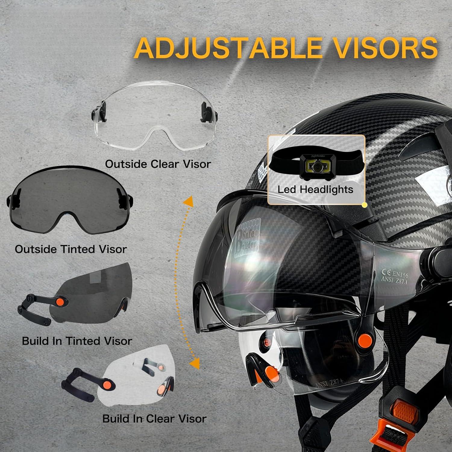 Industrial Safety Helmet with Visor Ear Muffs Hard Hat with Visor Vented Hardhats Construction Work Head Protection Face Shield Hearing Protection