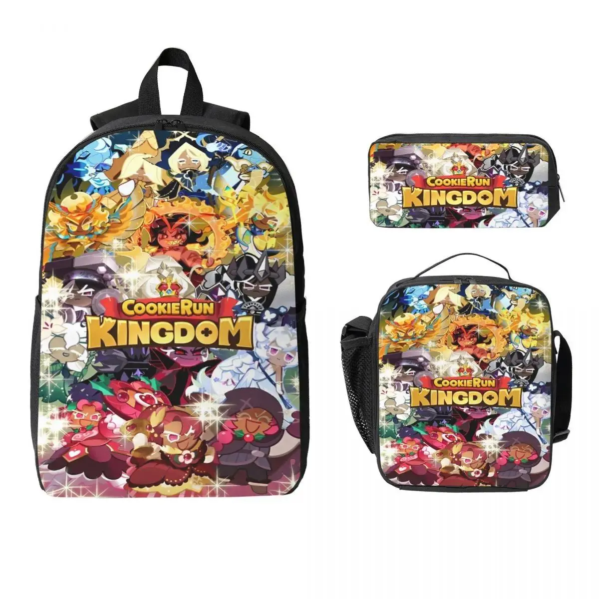 3Pcs Cookie Run Kingdom Backpack Set for Girls Boys anime Pen Bags Bookbag Sets with Lunch Box For School Students Knapsack