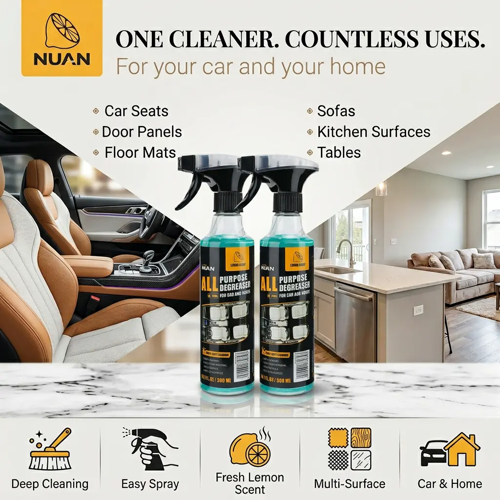 NUAN Multipurpose Foam Cleaner Spray - 300ml Car Upholstery Cleaner, Car Detailing Chemicals, Interior Cleaner for Auto & Home Surfaces, Door Panels Degreaser