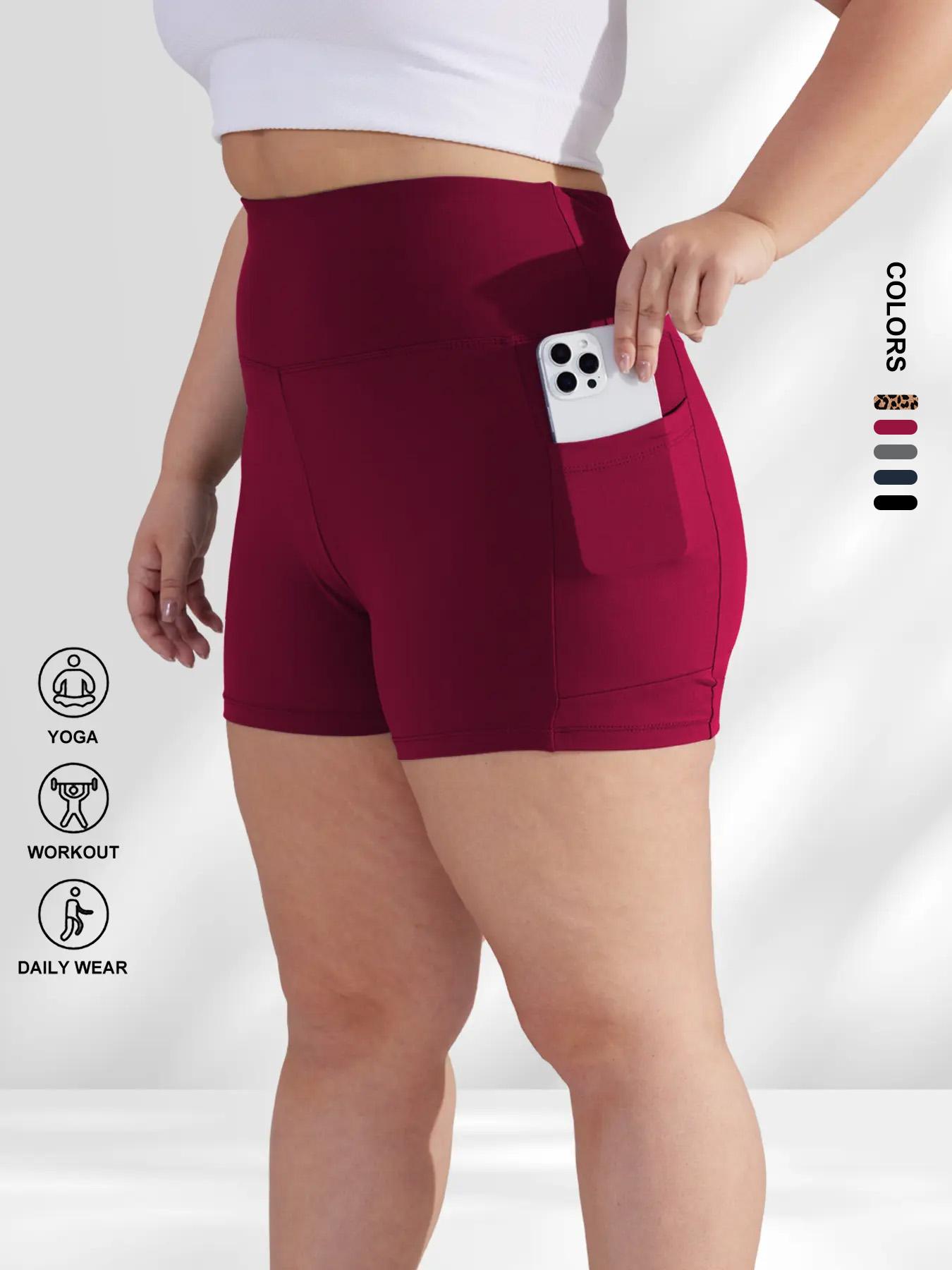 [Plus Size] High Waist Pocket Skinny Shorts, Casual Comfy Breathable Short Leggings for Daily Wear, Women's Bottoms for Summer, Athletic Lounge Shorts