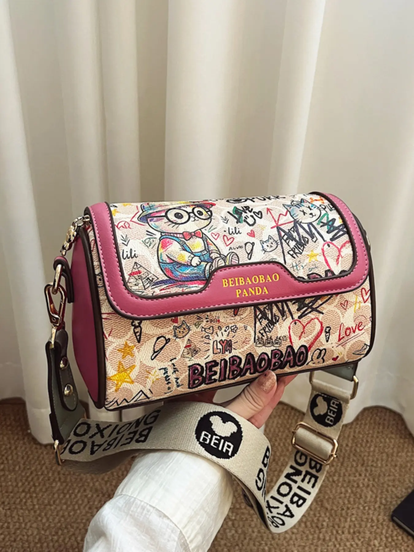 Fashionable Cartoon Print Crossbody Bag, PU Leather Shoulder Bag for All Seasons, Perfect Gift for Thanksgiving and Christmas