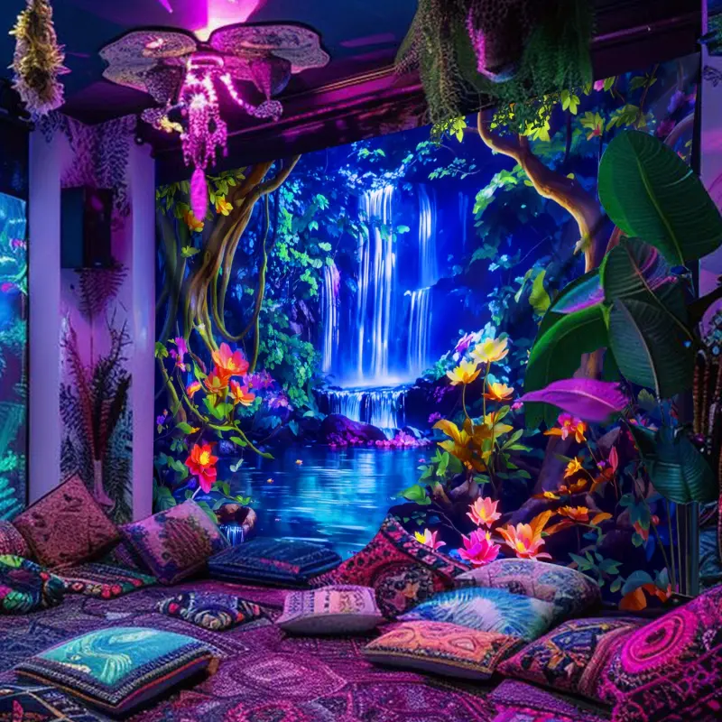 1-Piece Polyester Glow-in-the-Dark UV Reactive Fluorescent Tapestry - Custom Print Home Decor Wall Hanging for Bedroom, Spooky Skeleton Fan Gift Accessory (Outdoor Floor Wall Banner Alternative), One-Piece
