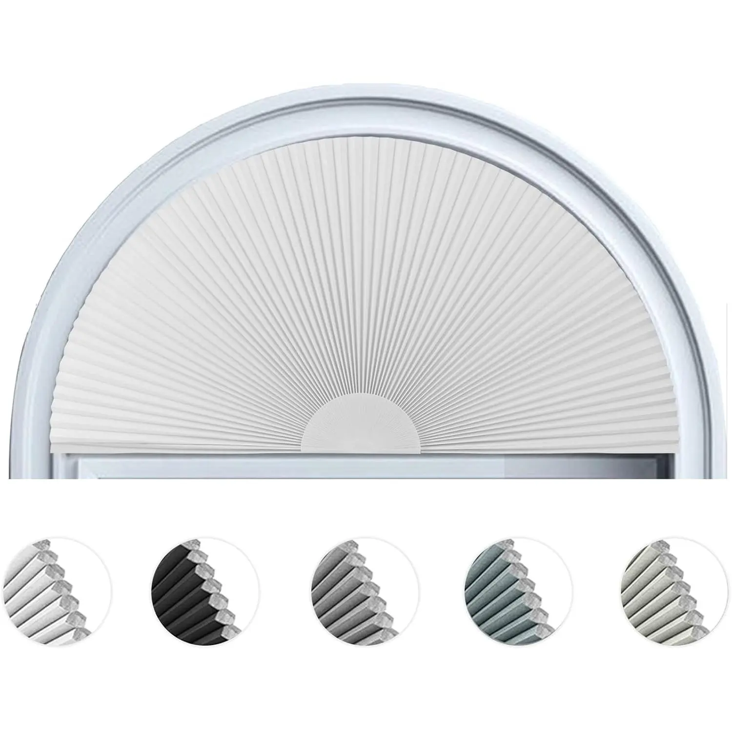 No-Drill Cordless Cellular Arch Window Shades - 36x18 in Half-Circle Moon Honeycomb Blinds, Easy-Install Blackout Room Darkening Indoor Home Window Covering