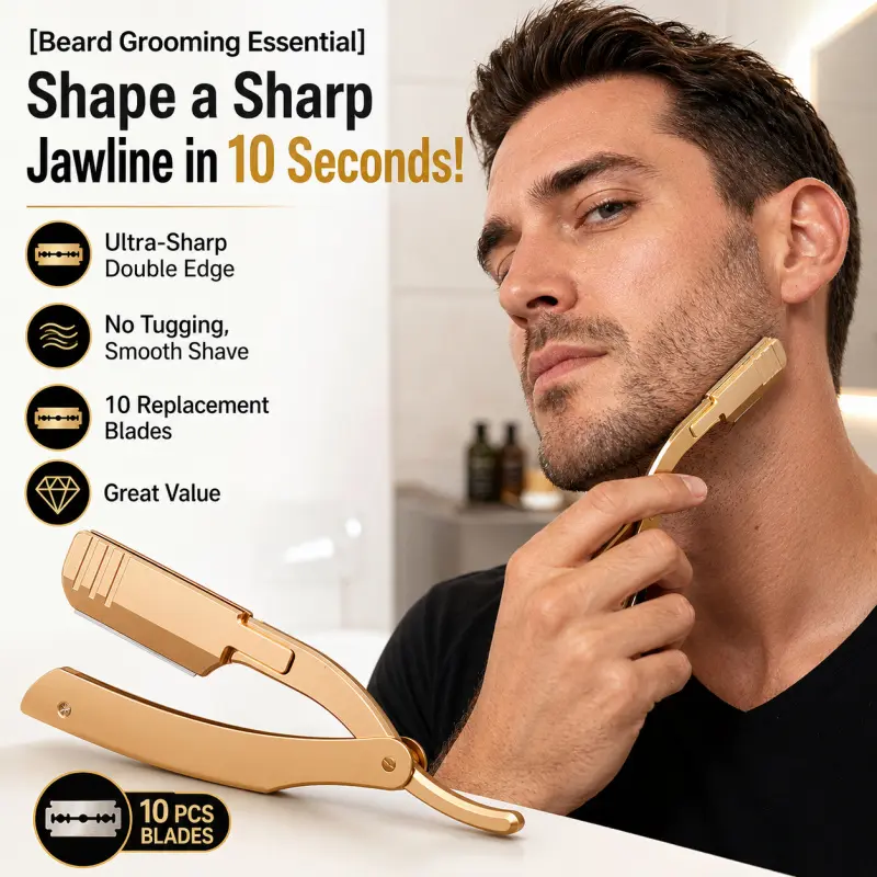 Stainless Steel Straight Edge Barber Shaving Razor Folding Straight Razor Single Edge Replaceable Blades fit for All of Double Edge Razor Blades Shaving Tool