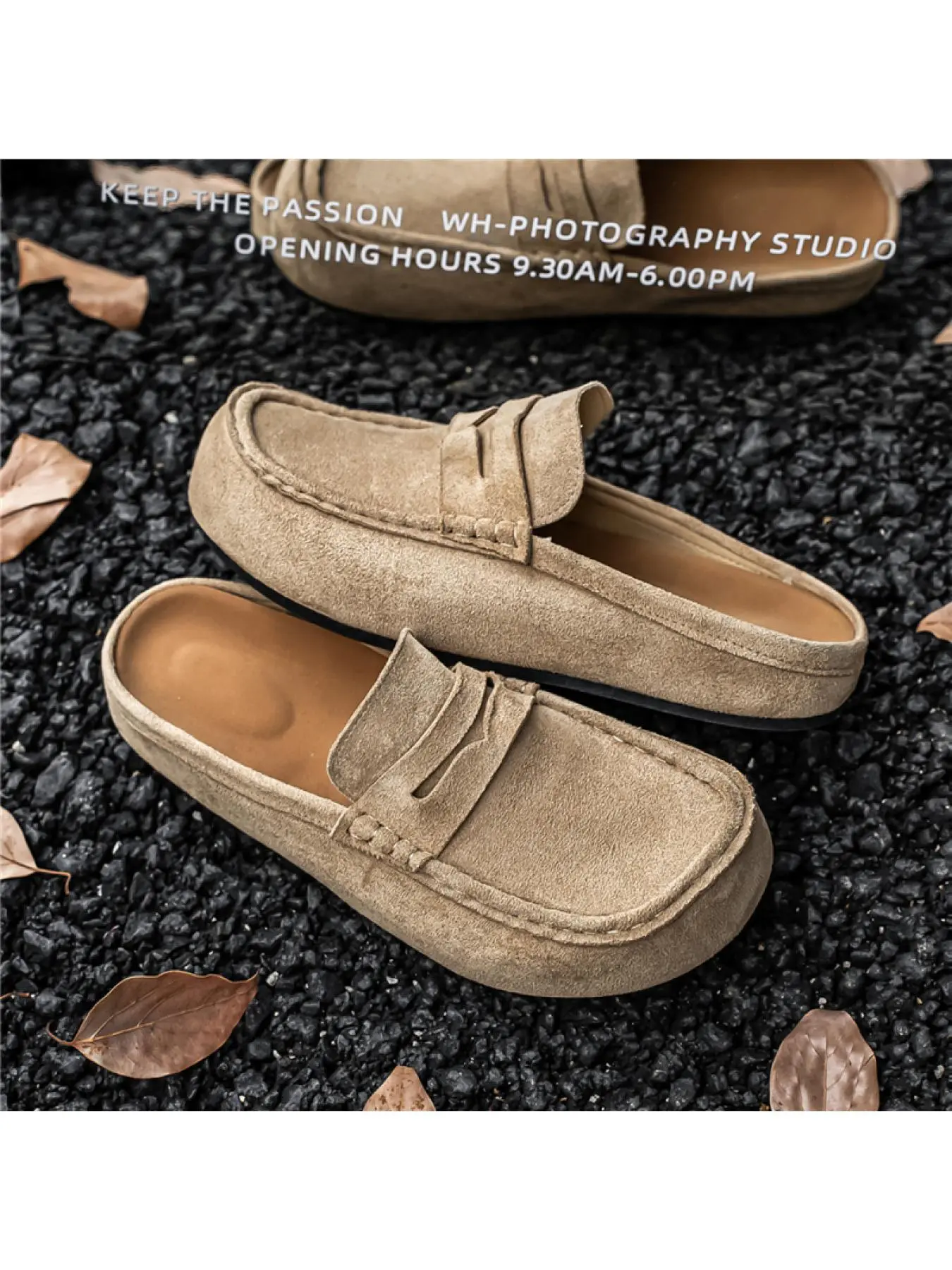 Unisex PU Leather Mule House Slippers, Flat, Everyday Wear Footwear, Casual Lace-Up Design, Comfortable Breathable Rubber Sole, All-Season Wear, Medium Width, Footwear