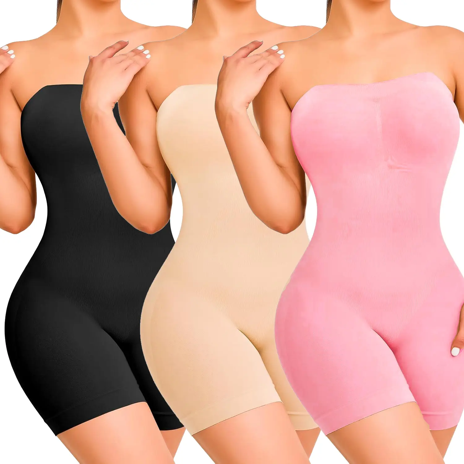 Women's Strapless Shapewear Bodysuit with Seamless Tummy Control and Thigh Slimmer for a Smooth, Minimalist Look Ideal for Casual Wear, Skirts, Matching, Adjustable