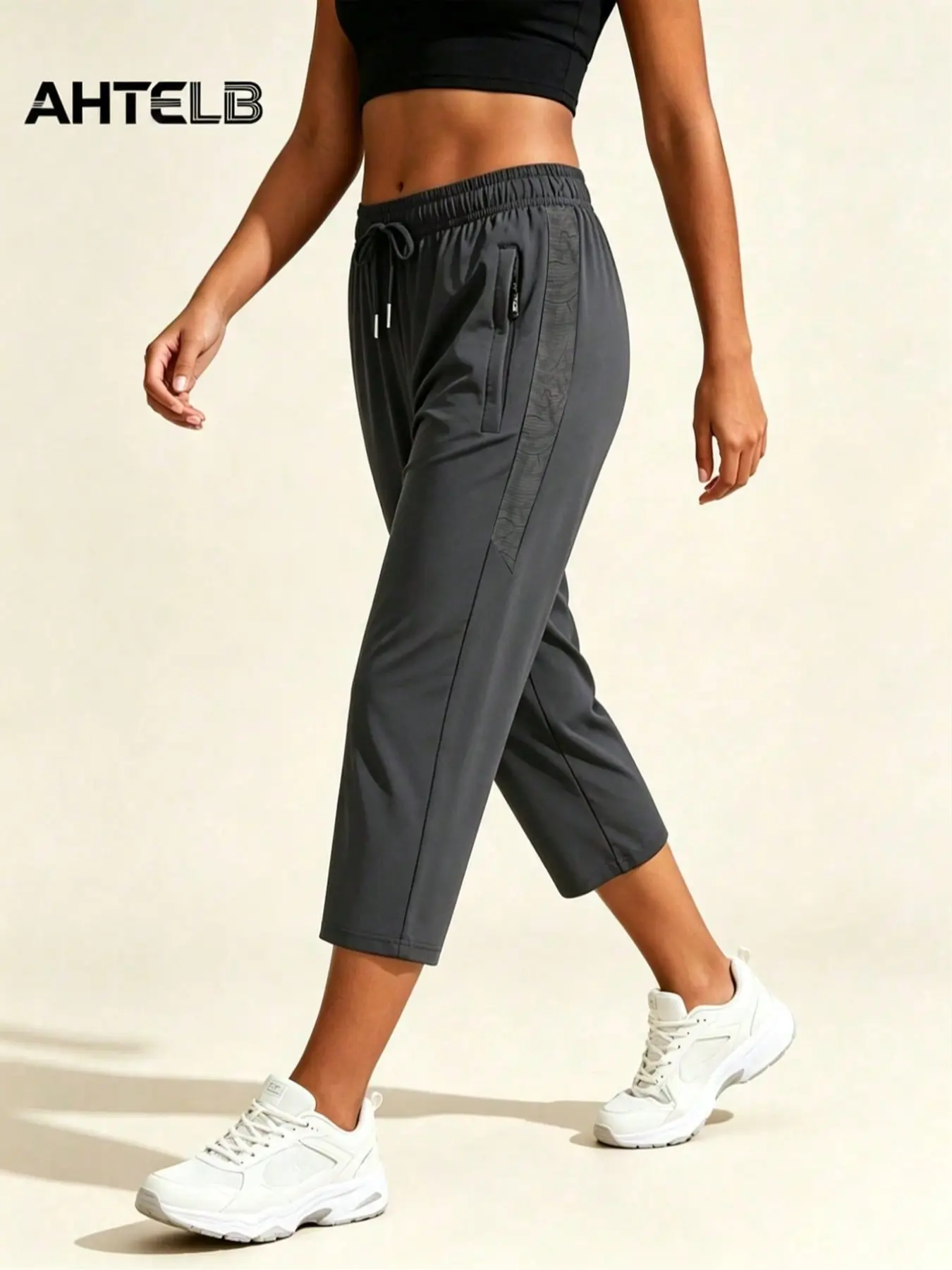 AHTELB Women's Summer Sporty Casual Capri Pants Bottoms, Ice Silk Quick-Dry Breathable Stretchy Stretch Pants, Ideal for Yoga and Outdoor Activities, Perfect Gift