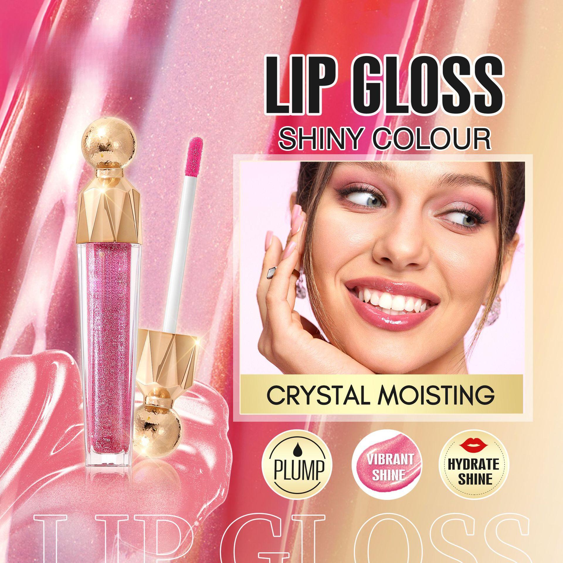 Fine shimmer lip gloss that doesn't fade, easy to apply, moisturizing and hydrating, with a glossy mirror-like finish for plump lips