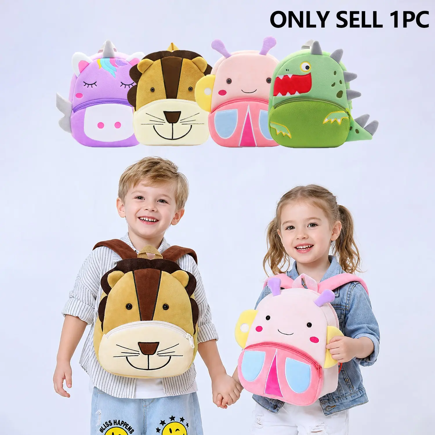 Plush Toddler Backpack for Kids, Soft Felt Animal Design, Cute School Bag for Boys & Girls, Small Animal Bookbag, Perfect Gift Idea
