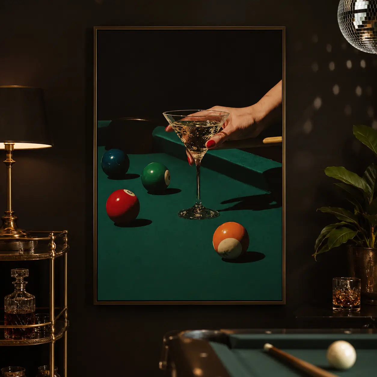 Vintage Dive Bar Martini Pool Poster Art - Retro Billiards  Cocktail Oil Painting, Lucky 8 Ball Print, Vintage Wall Art, Home Accessory for Bedroom, House & Cool Room Deco