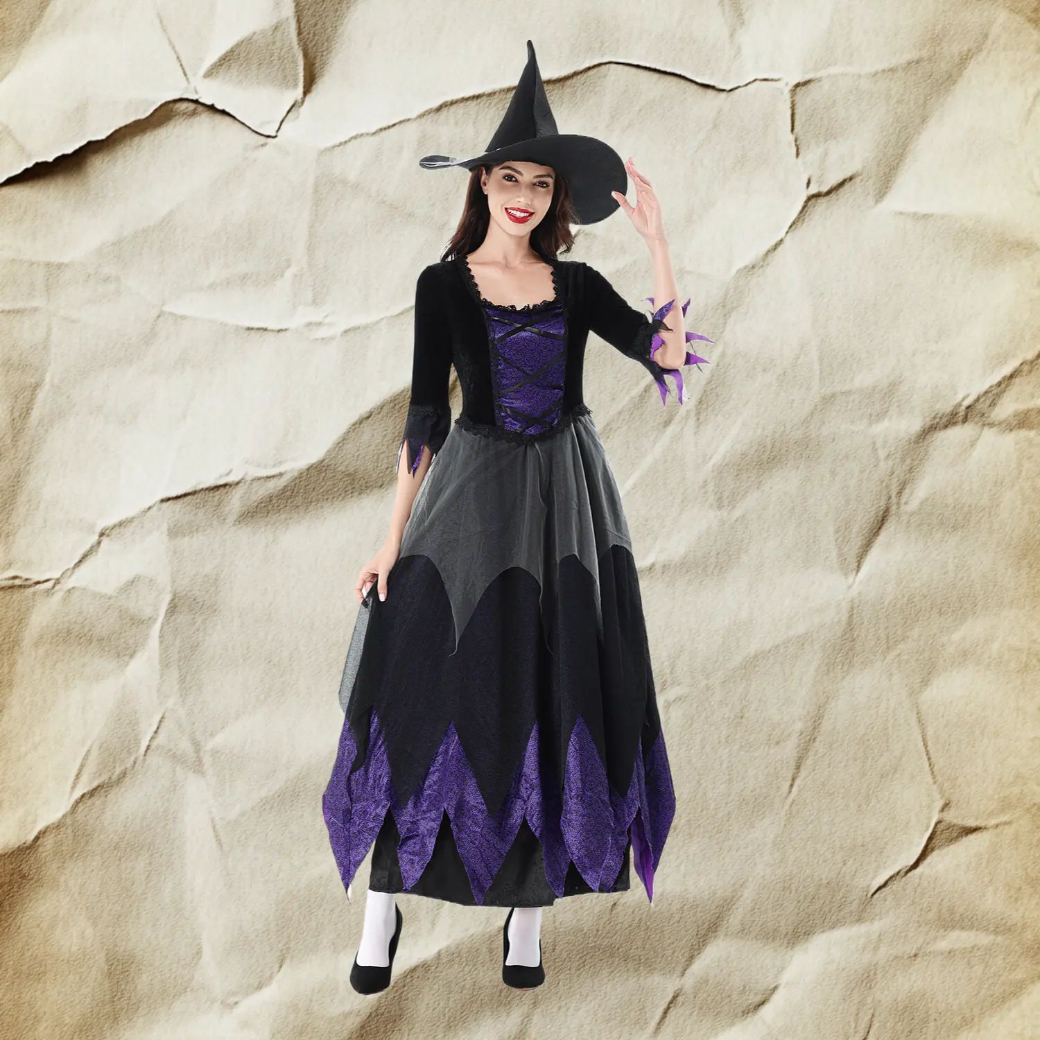 Purple Mesh Witch Long Dress For Adults Halloween Carnival Masquerade Cosplay Stage Performance Costume