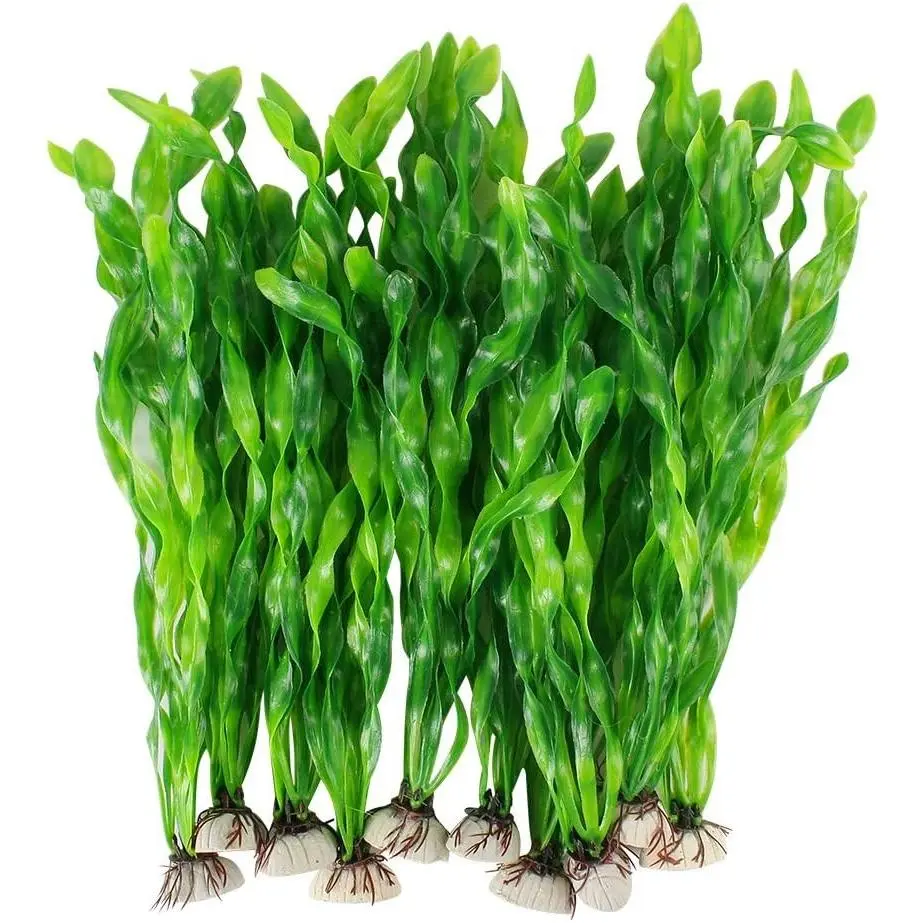Artificial Aquarium Seaweed Plants - 10 PCS Plastic Decorations, 12 in Tall Green, Natural Look, Realistic Shape, Standard Size, Waterproof
