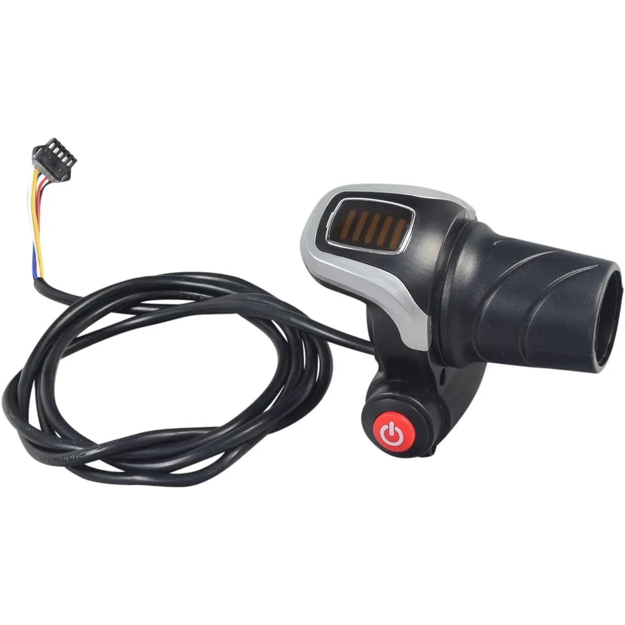 AlveyTech 36 Volt Twist Grip Throttle with Battery Indicator & On/Off Switch Compatible with Swagtron EB5 and EB6 Electric Bike - Three-in-One Control, Replacement Part for Adult E-Bikes, 5-Wire, 57"