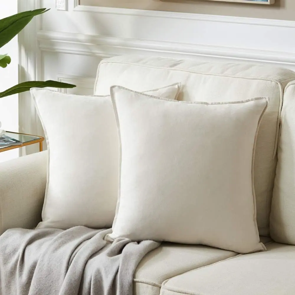 22x22 Pillow Covers, Pack of 2 Ivory Throw Pillow Cover, Soft Faux Suede Square Cushion Cover for Couch Sofa Bedroom Living Room 55x55 cm