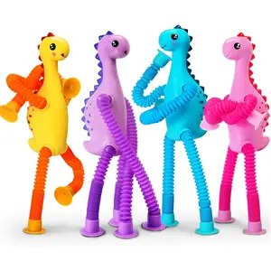 4Pcs Dinosaur Airplane Travel Car Ride Toys for Toddlers Kids Boys Girls Sensory Suction Cup Tube ADHD Autism Road Trip Car Activities Essential Stocking Easter Basket Stuffer Valentines Giftfidget toys