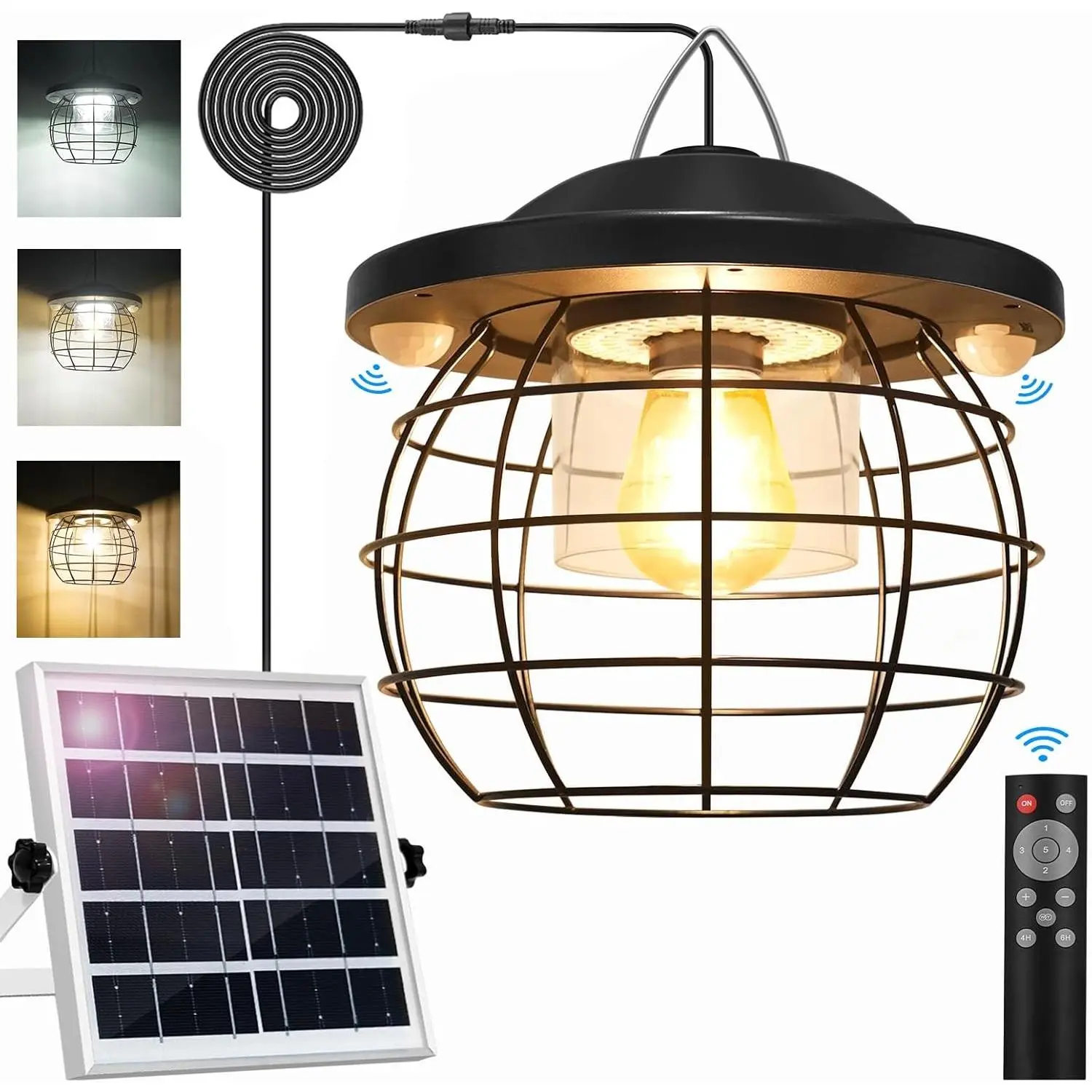 Solar Shed Light Work Day & Night, 3000LM 5 Modes Solar Powered Gazebo Lights Outdoor Hanging Lamps for Chicken Coop Garage Porch Barn Indoor with Remote, 3 Color Temps, Double Motion Sensor