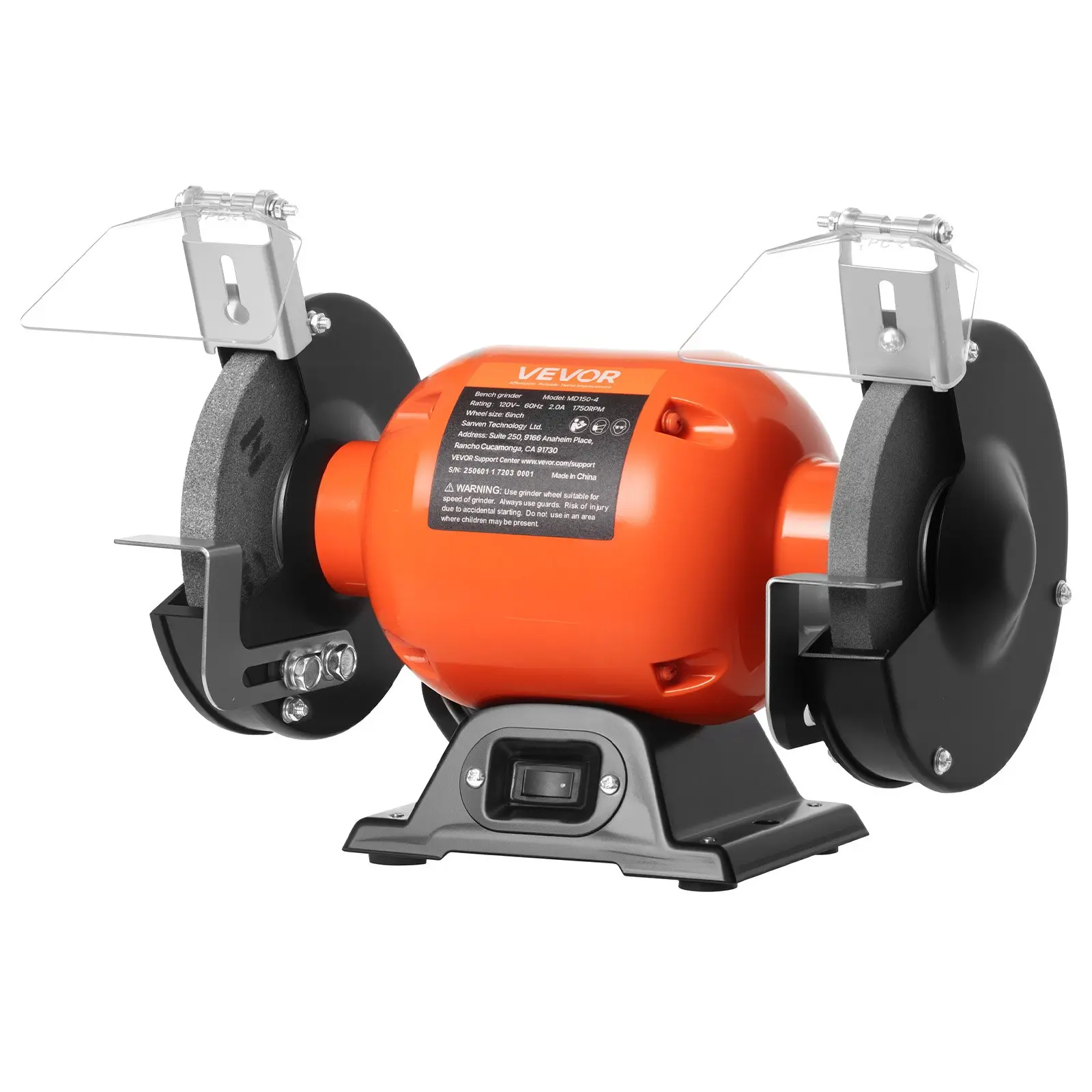 VEVOR Bench Grinder, 6-inch Single Speed Bench Grinder, 1750RPM Low-Speed Table Grinders with 250W 2A Induction Motor, 36/60-Grit Grinding Wheels & Adjustable Tool Rest for Precise Sharpening Grindin