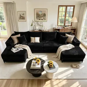 Bestselling Home Furniture Supplies 135" U-Shape Sectional Cloud Couch with Chaise Modular Deep Seating Sofa, Premium High-Density Foam & Plush Corduroy, Upholstered Soft Couch, Modern Living Room Furniture Durable Comfortable Design, No Assembly Required