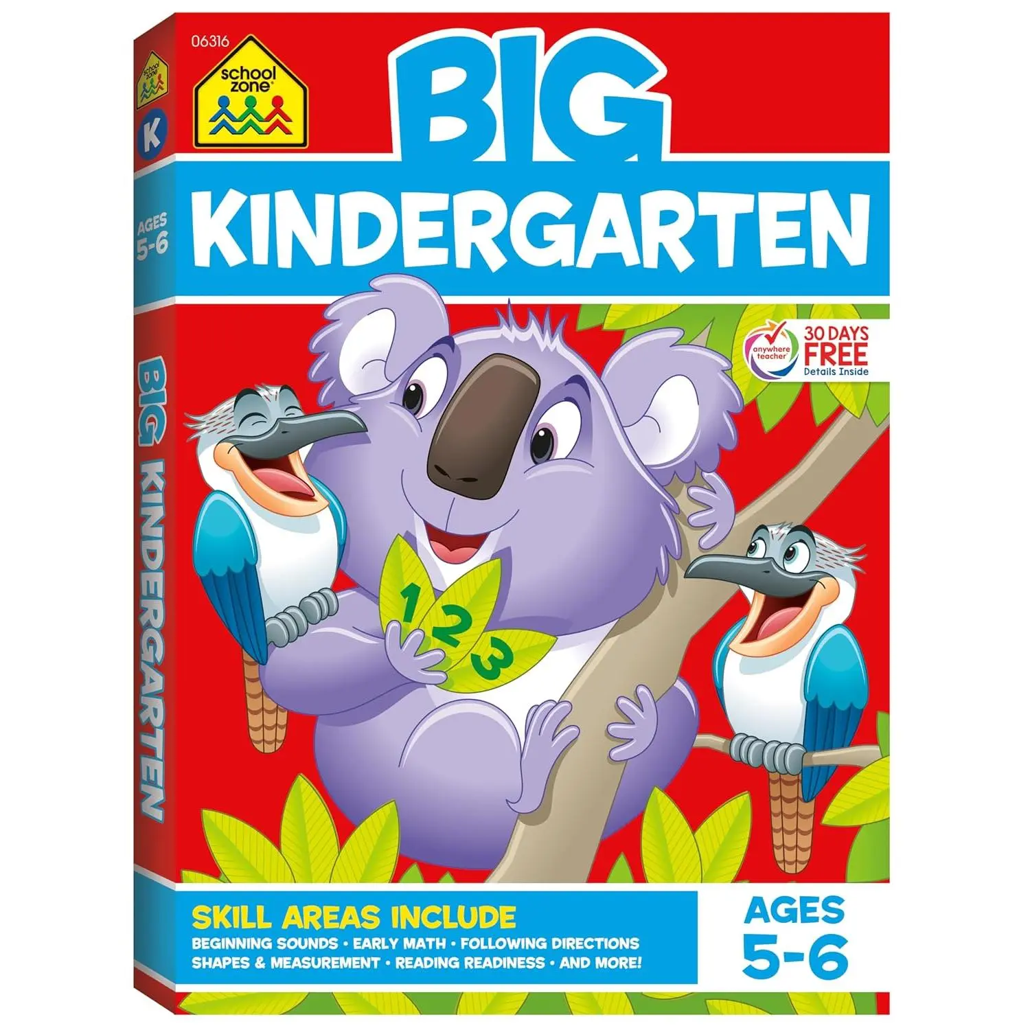School Zone Big Printed Kindergarten Learning Workbook (Age 5-6) - 320 Pages, Early Reading, Handwriting, Numbers 0-20, Basic Math, Matching, Story Order