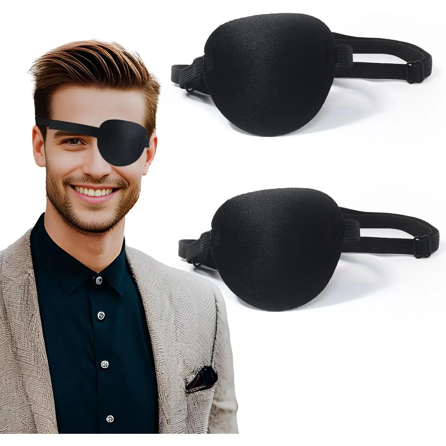Eye Patch,2Pcs Eye Patches for Adults,Adjustable Lazy Piratel Eye Patch for Left or Right Eyes,  Eye Cover for  Pirate Costume