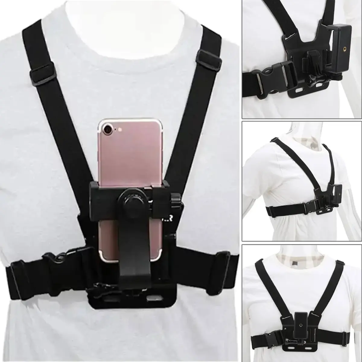 Hands-Free Phone Chest Mount Harness, Adjustable Smartphone Holder for POV Video Recording, Selfie Vlog Strap Compatible with iPhone, Samsung, Android Phones & Action Cameras