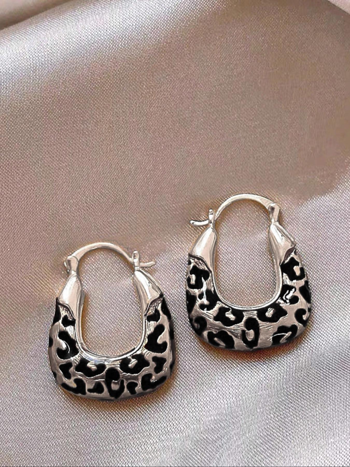 Vintage Geometric Leopard Print Statement Earrings, Y2K Aesthetic Elegant Women's Jewelry for Party & Daily Wear