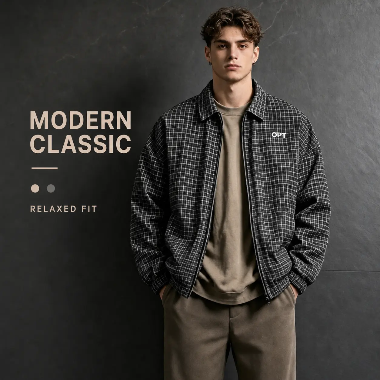 Men's Plaid Zip Up Coach Jacket Lapel Collar Loose Oversized Streetwear Windbreaker Casual Daily Outerwear