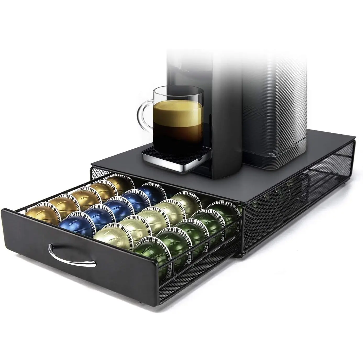 Nespresso Vertuoline Capsule Storage Drawer Vertuo Coffee Holder Metal Multiple Flavors Pods Organizer 40 Pcs Capacity
