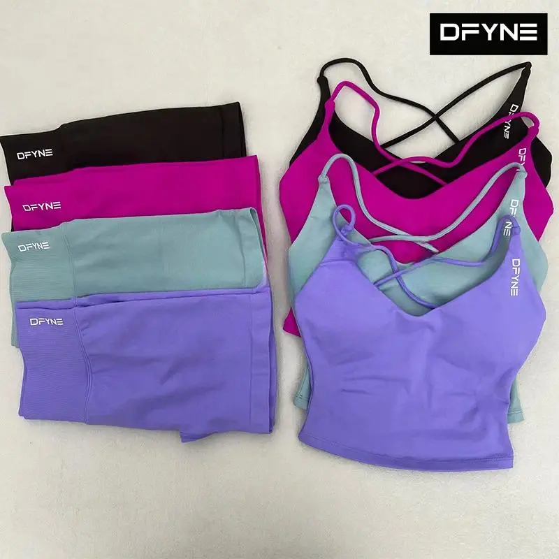 DFYNE 2 Piece Gym Set - Open Back Tank Top & Sculpting Yoga Shorts for Women | High Rise Booty Lifting Activewear, Seamless Sculpting Activewear, Matching Workout Clothes, Two Piece Set, Workout Sets For Women