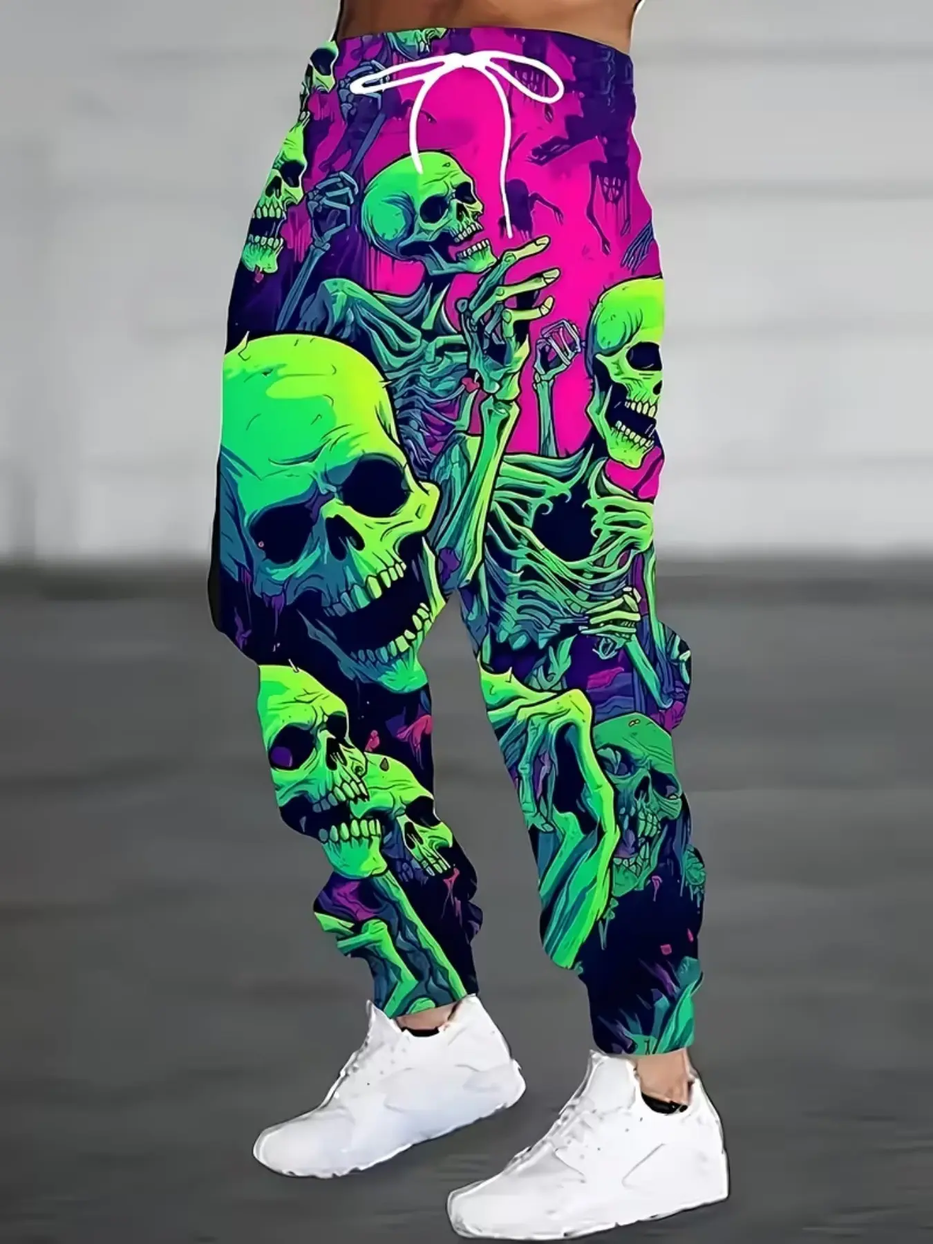 Men's Full-Body Psychedelic Skull Pattern Sweatpants, Elastic Waist Drawstring Joggers, Casual Fall & Winter Outdoor Long Pants