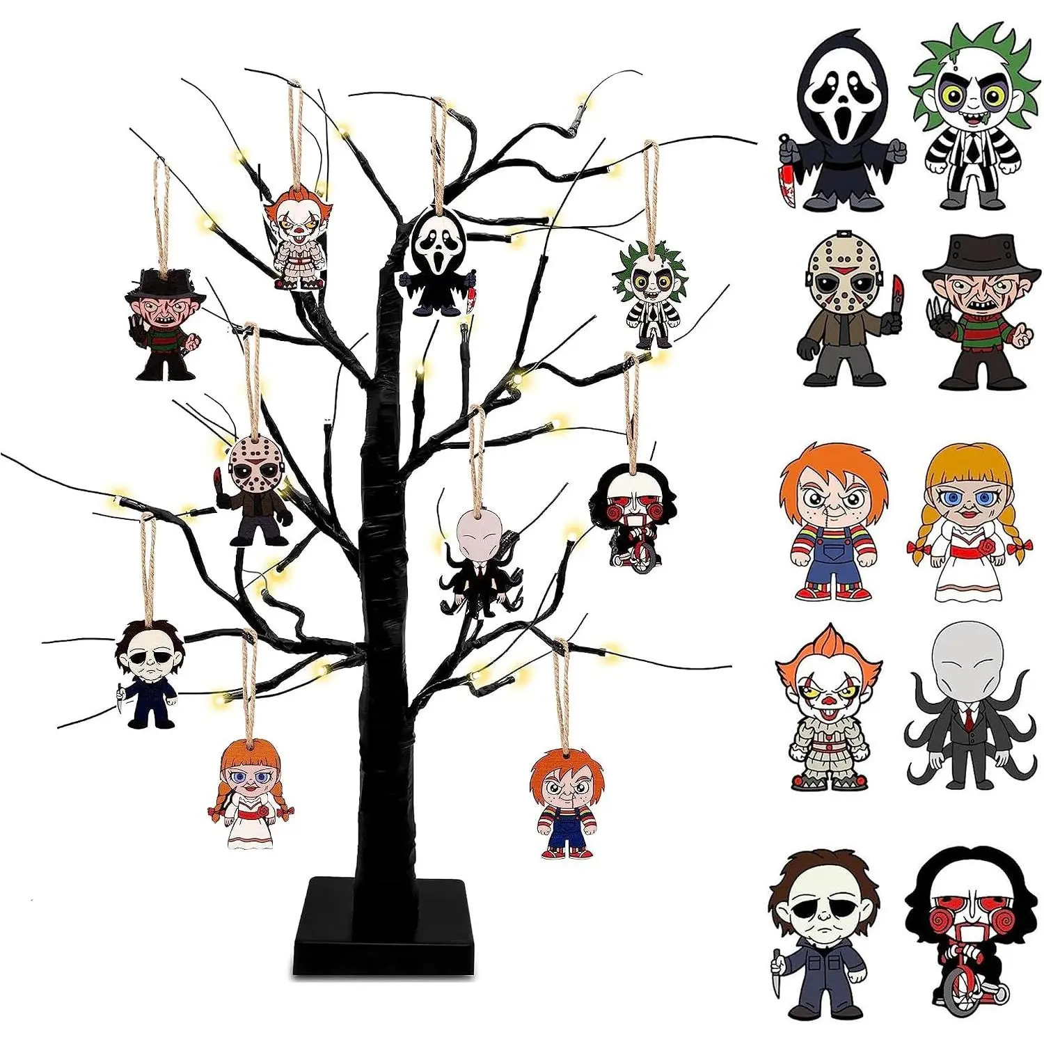 Movies Tree Ornaments - Pack of 10 Wooden  Mini Halloween Tree Decorations Christmas Ornaments Halloween Room Décor