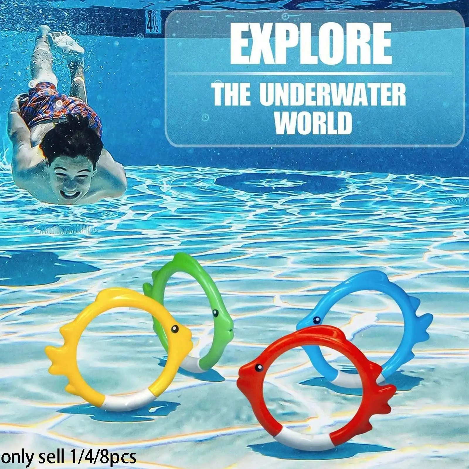 1/4/8 Piece Dive Ring Set, Throwing Diving Catch Equipment, Water Pool Game Accessories, Fish Shape Rings for Adults & Families, Fun Summer Excitement, Ideal Gift