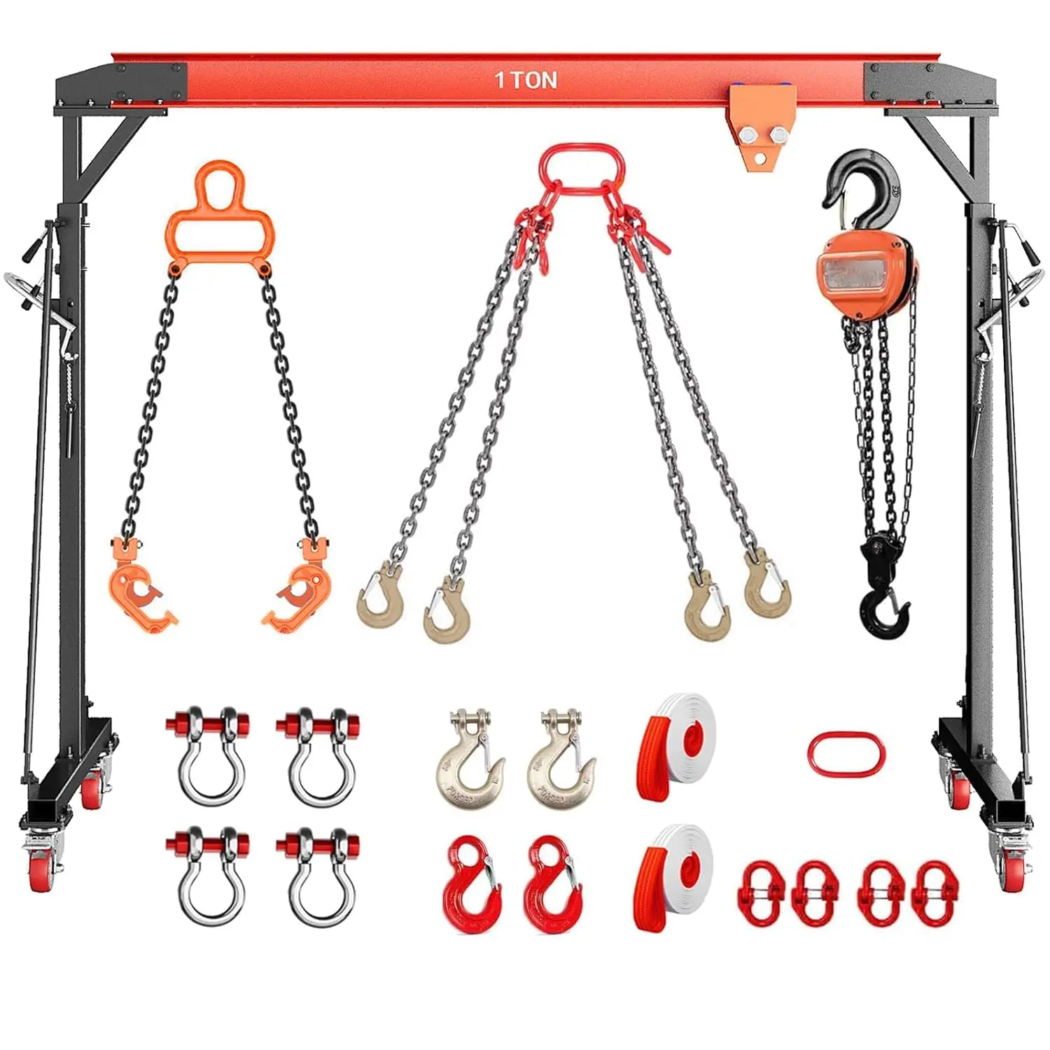 Gantry Crane – 2 Ton/1 Ton Capacity, 8-12 FT Adjustable Height Shop Crane Lift Hoist with Hooks & Shackles for Warehouse & Factory