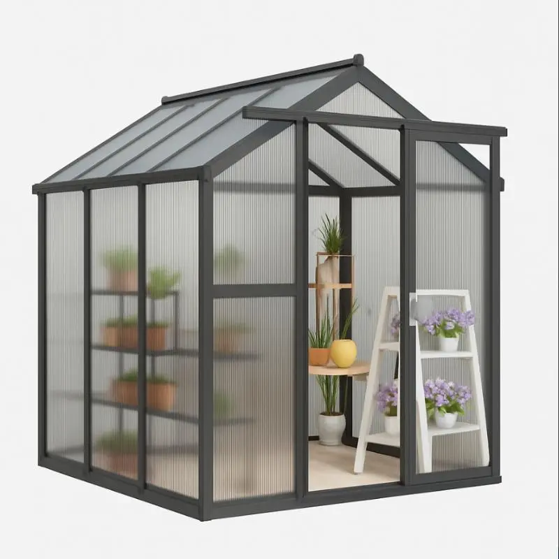 Christmas DealGARVEE 6'x8' Polycarbonate Greenhouse with Aluminum Frame - Lockable Door & Adjustable Roof Vent for Backyard Garden, Patio, Outdoor Use, Black